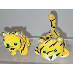 Vtg Tiny Tag-alongs Tigers Mother & Baby Green Eyes Plush